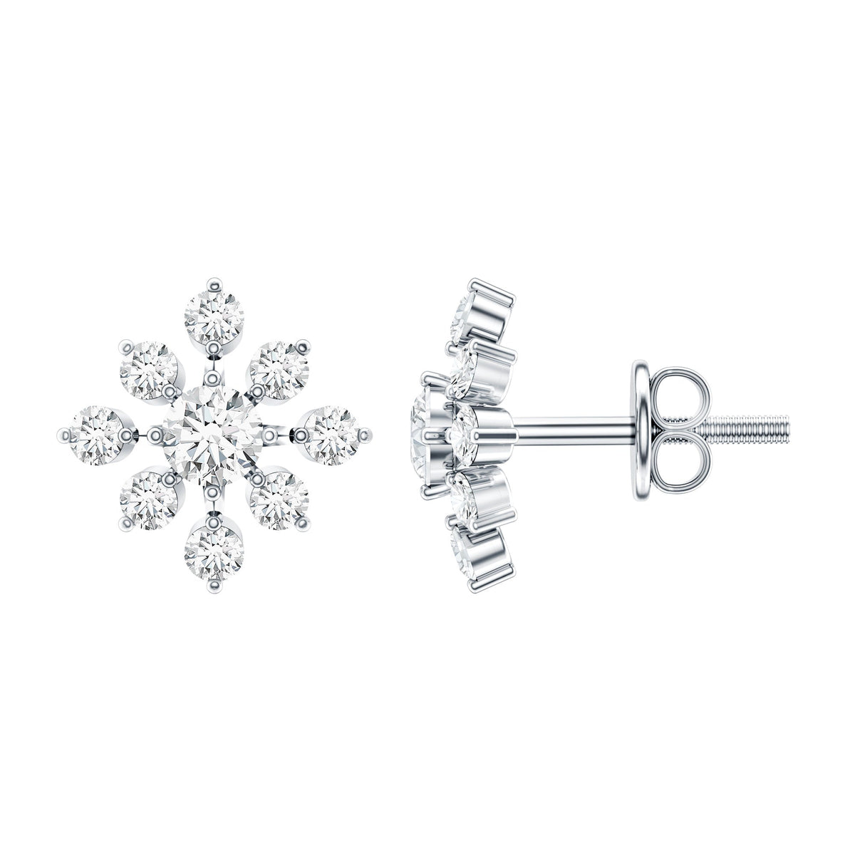 Certified Moissanite Floral Stud Earrings for Women
