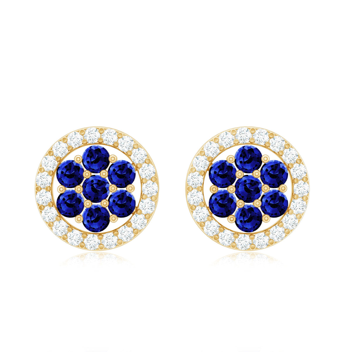 Lab Created Blue Sapphire Flower Earrings with Diamond Halo