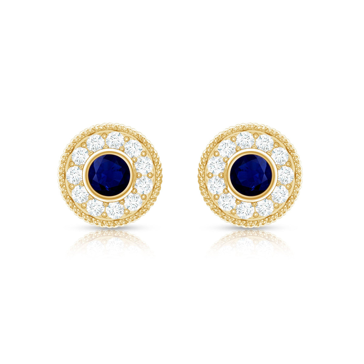 Antique Blue Sapphire and Diamond Halo Stud Earrings