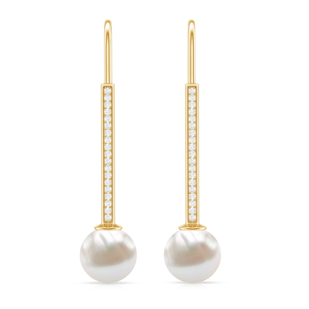 Cultured Freshwater Pearl Diamond Dangle Earrings with Fish Hook
