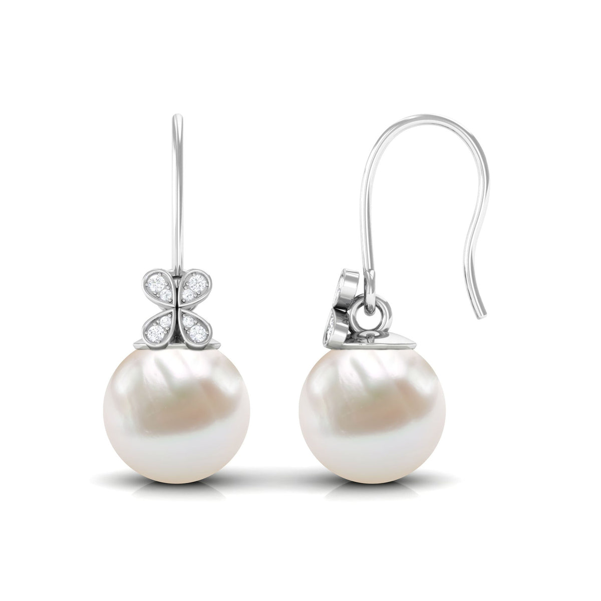 Natural Freshwater Pearl Drop Earrings with Flower Diamond