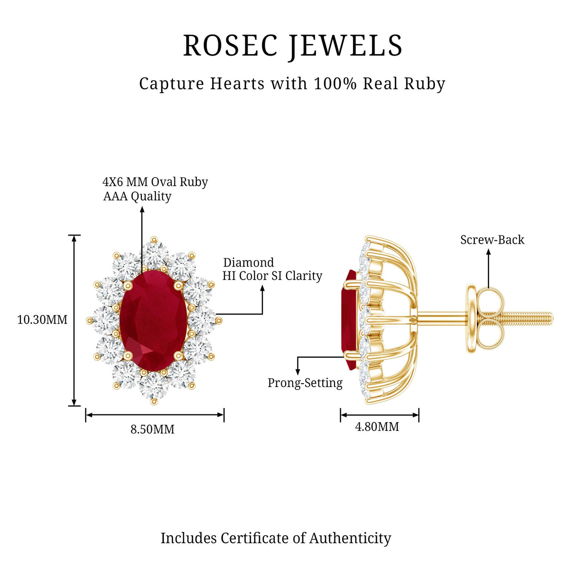 Genuine Oval Cut Ruby and Diamond Halo Stud Earrings