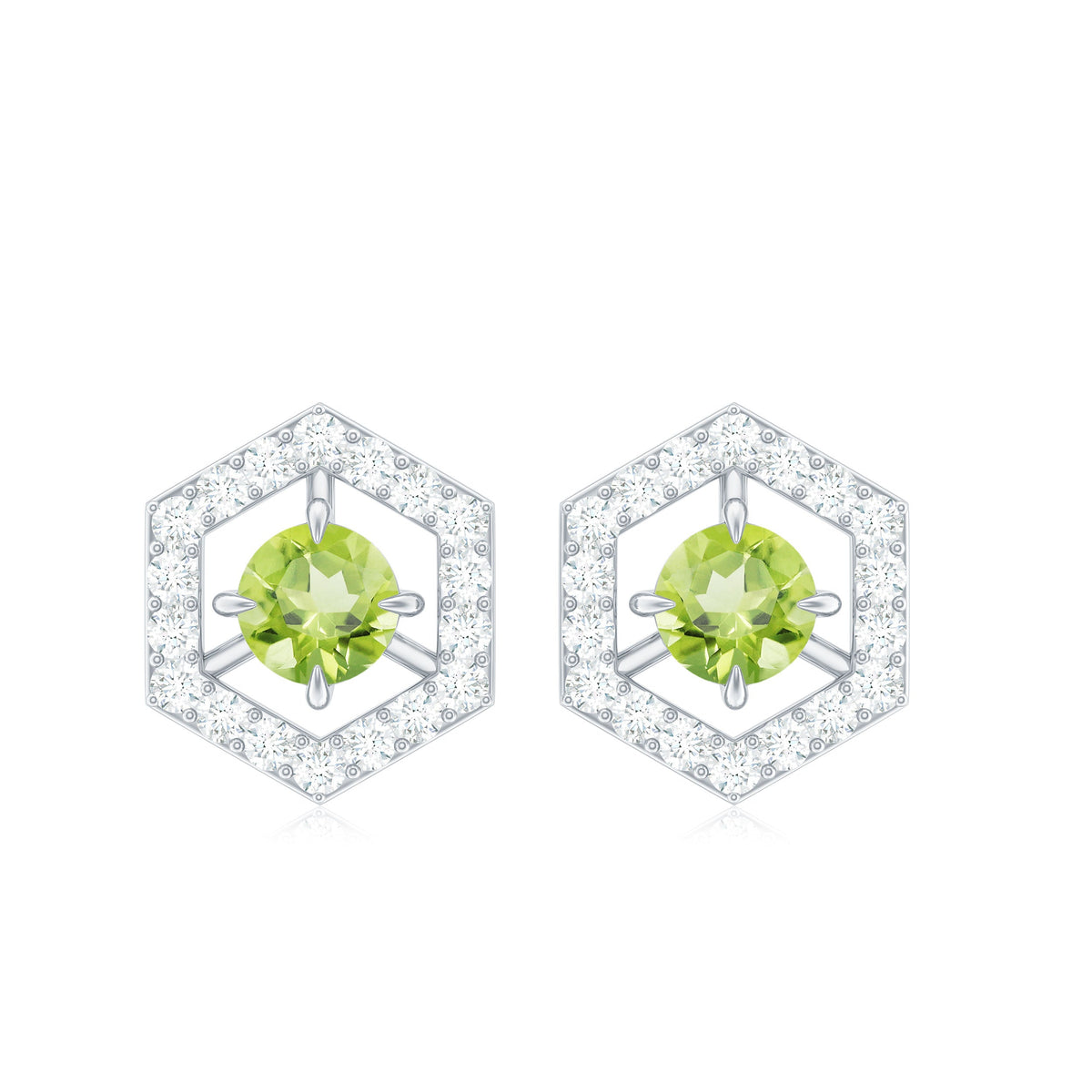 1 Carat Genuine Peridot and Diamond Geometric Stud Earrings