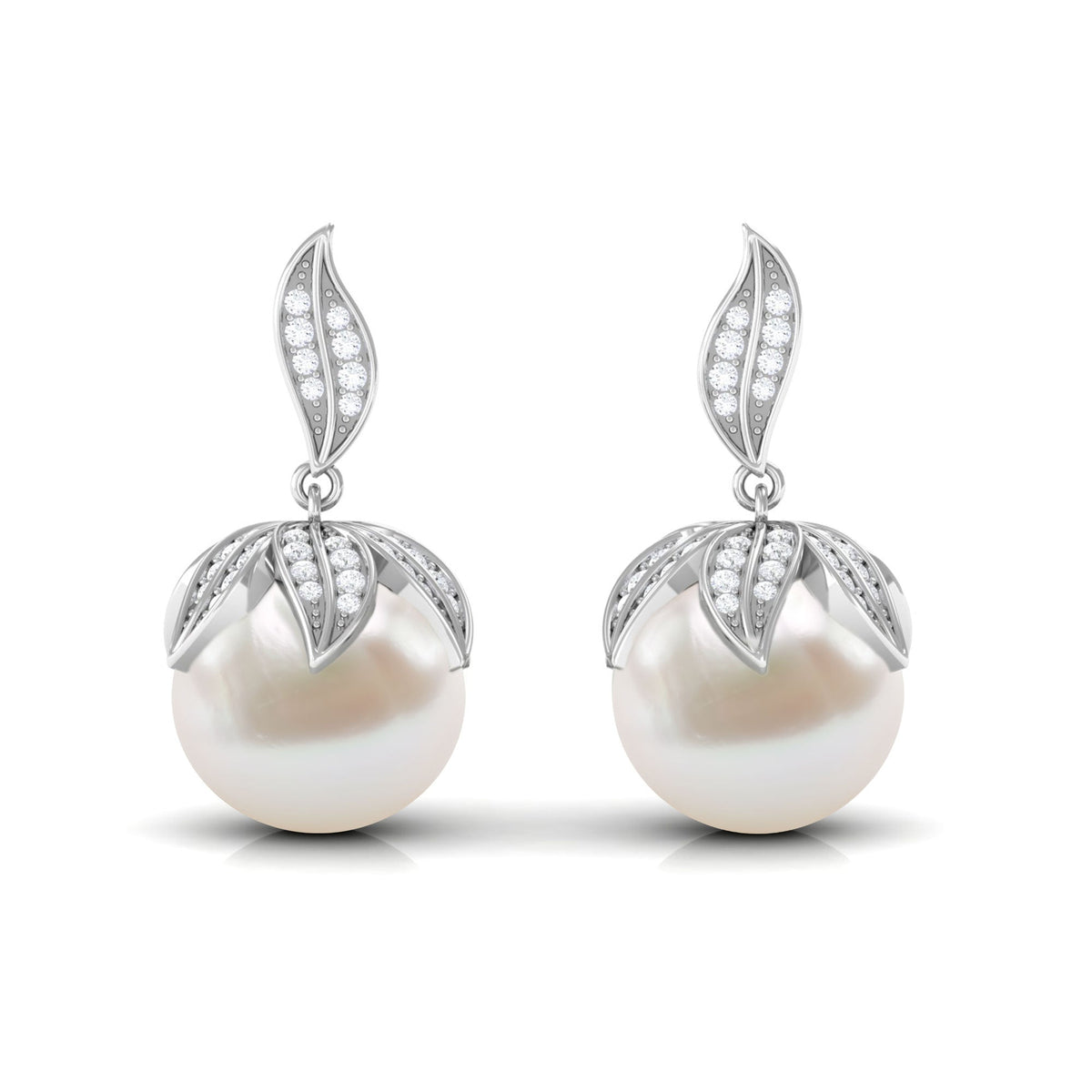 Nature Inspired Freshwater Pearl Drop Earrings with Diamond