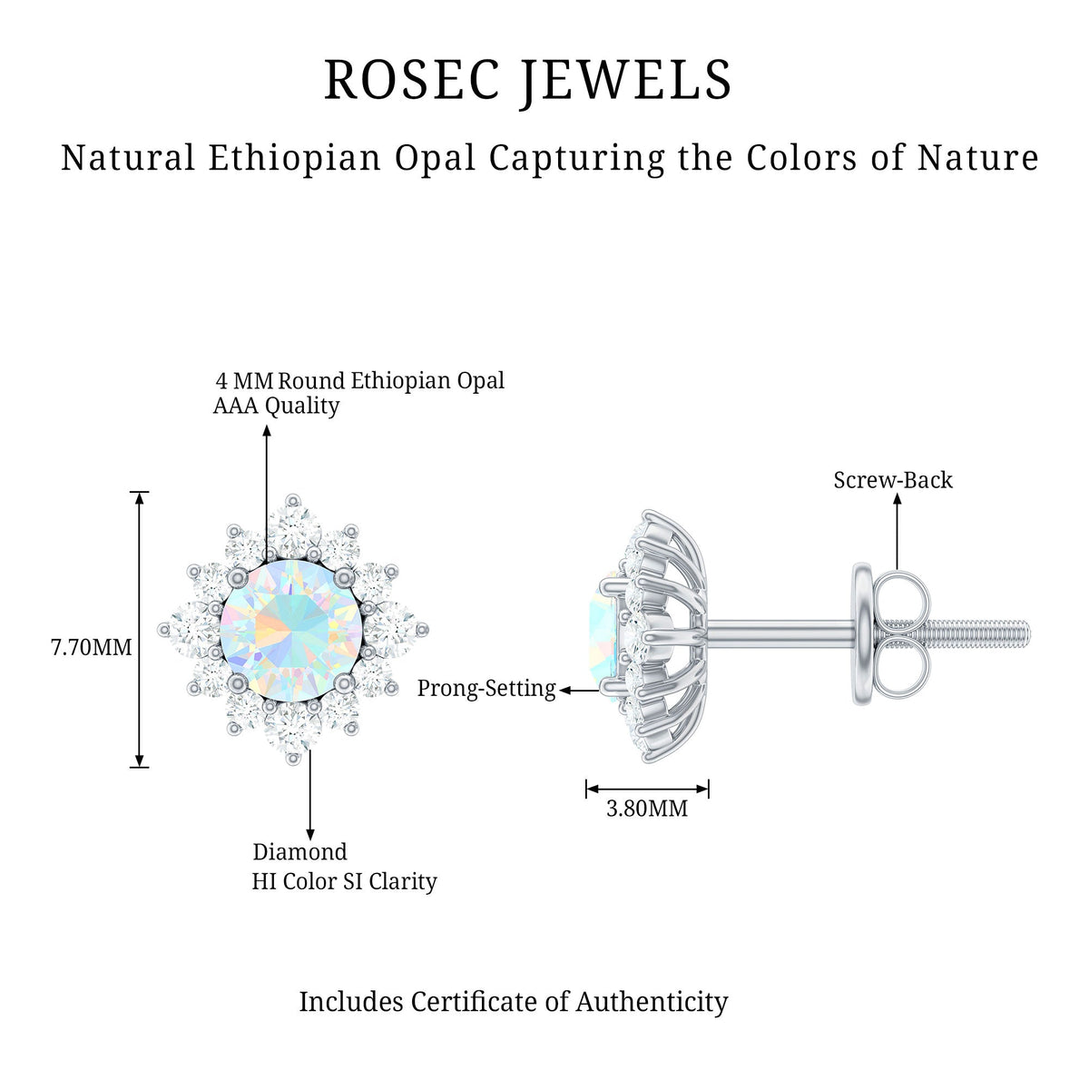 Classic Ethiopian Opal Stud Earrings with Diamond Halo