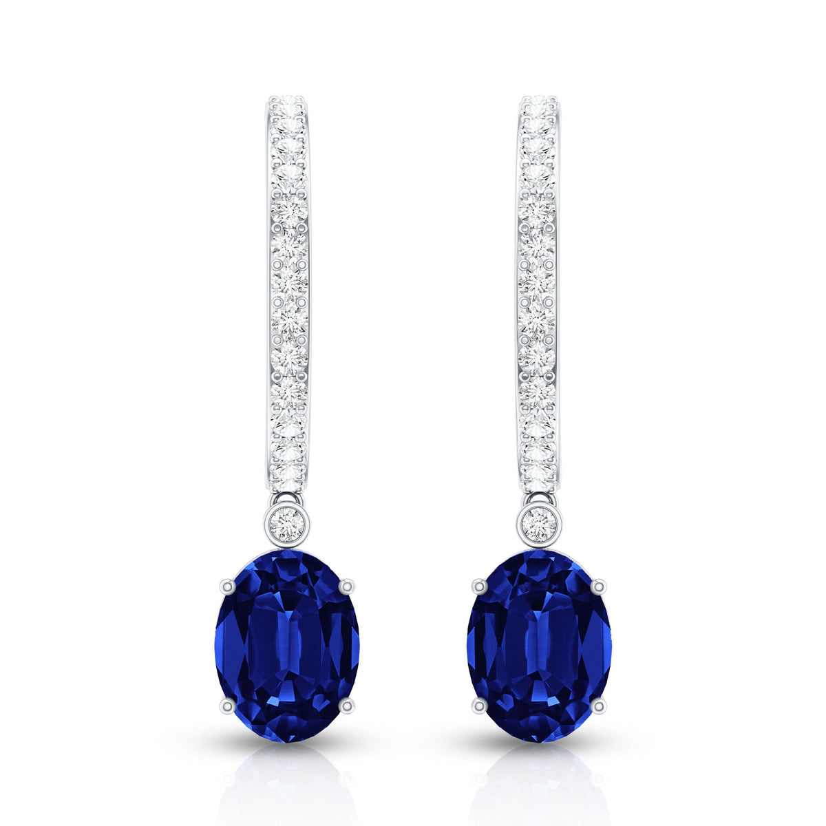Oval Lab Created Blue Sapphire and Moissanite Hoop Drop Earrings