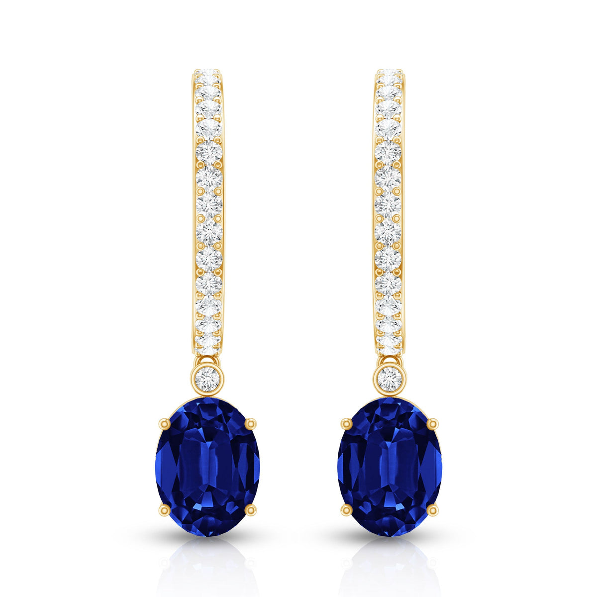 Oval Lab Created Blue Sapphire and Moissanite Hoop Drop Earrings