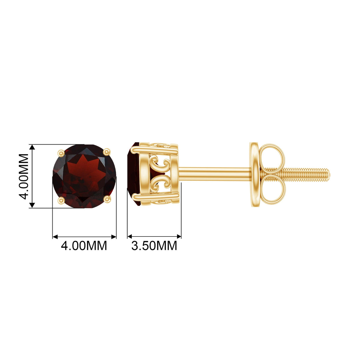 Genuine Garnet Solitaire Stud Earrings