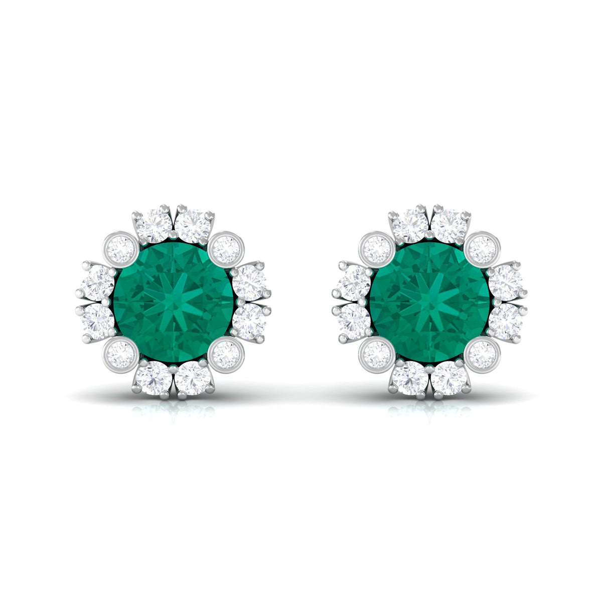Real 0.99 Carat Emerald and Diamond Halo Stud Earrings