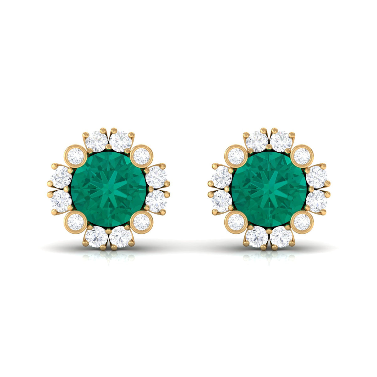 Real 0.99 Carat Emerald and Diamond Halo Stud Earrings