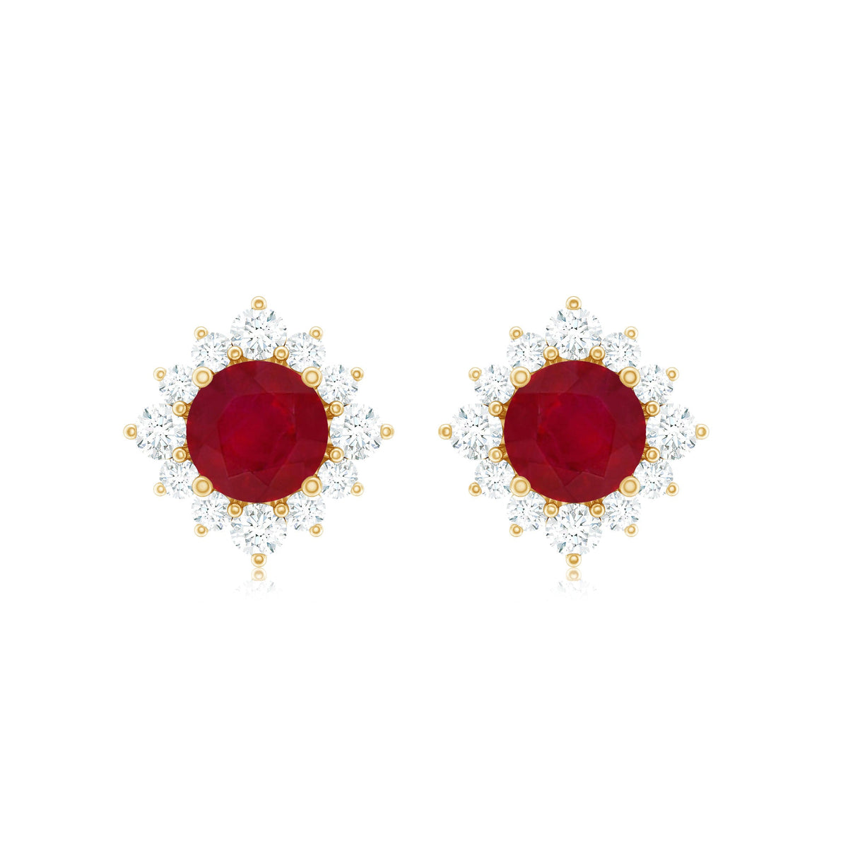 Natural Ruby Stud Earrings with Diamond Halo