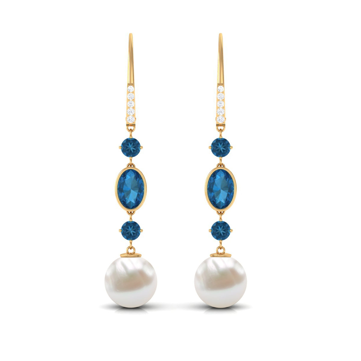 Freshwater Pearl and Blue Topaz Dangle Earrings with Diamond