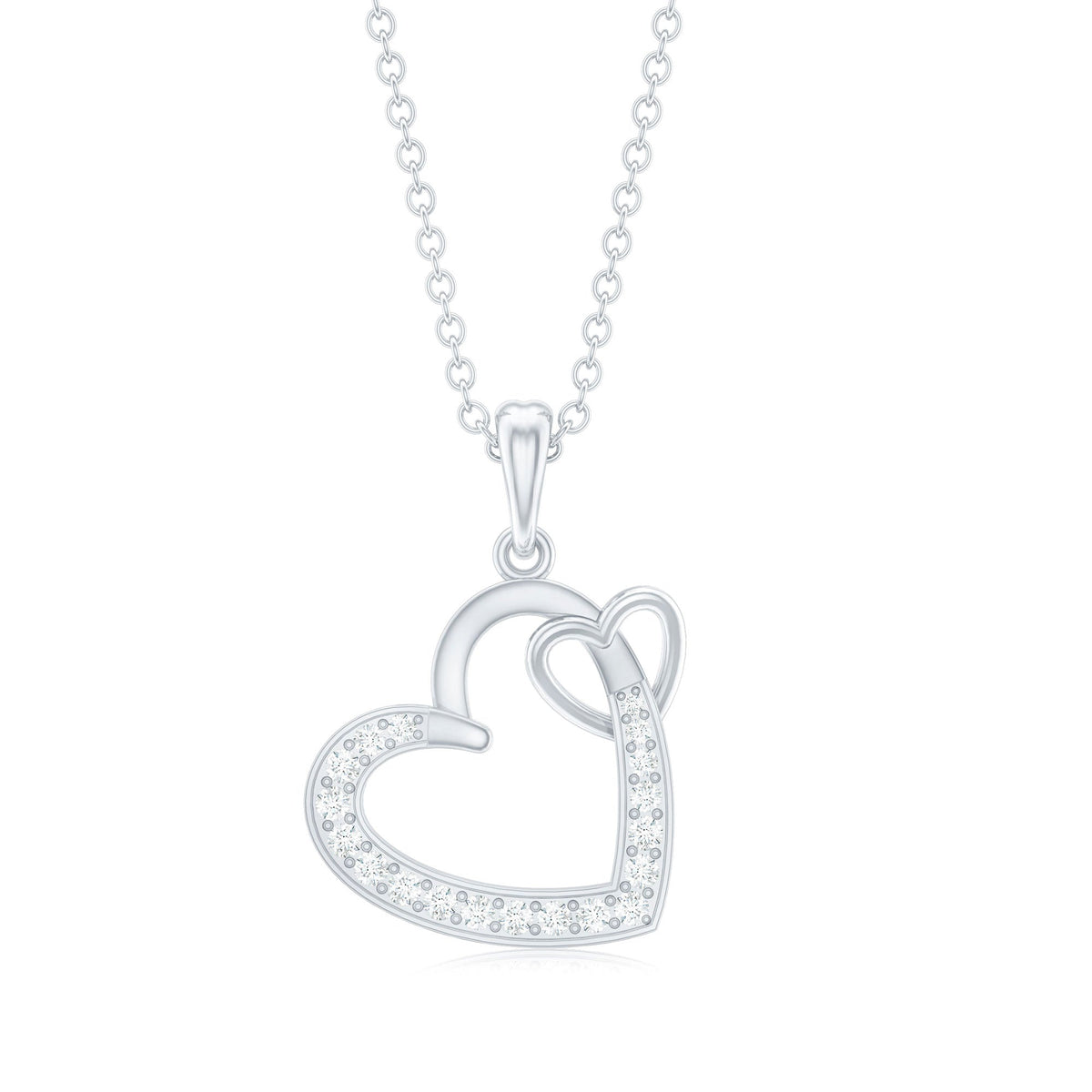 Natural Diamond Interlocked Heart Pendant Necklace