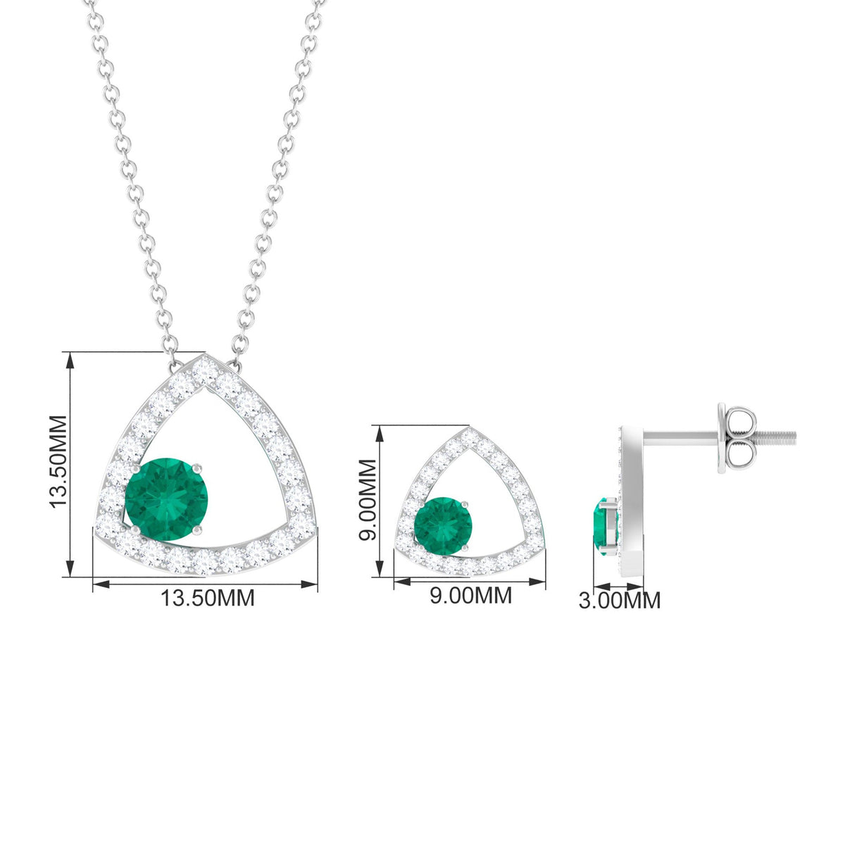 Certified Natural Emerald Geometric Necklace and Earrings Set with Moissanite