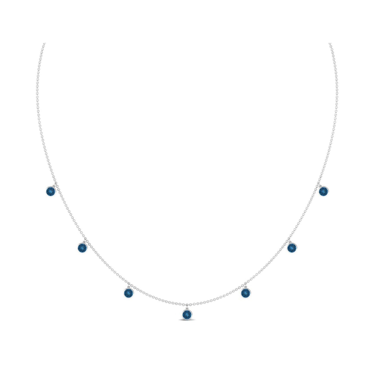 Real London Blue Topaz Station Necklace in Bezel Setting