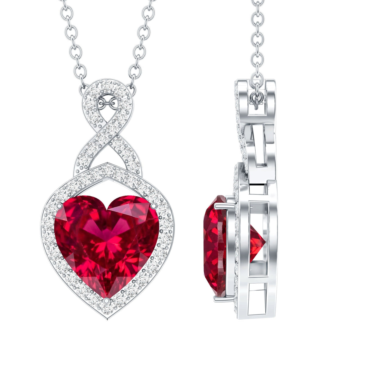 Certified Lab Created Ruby Heart Infinity Necklace With Chain