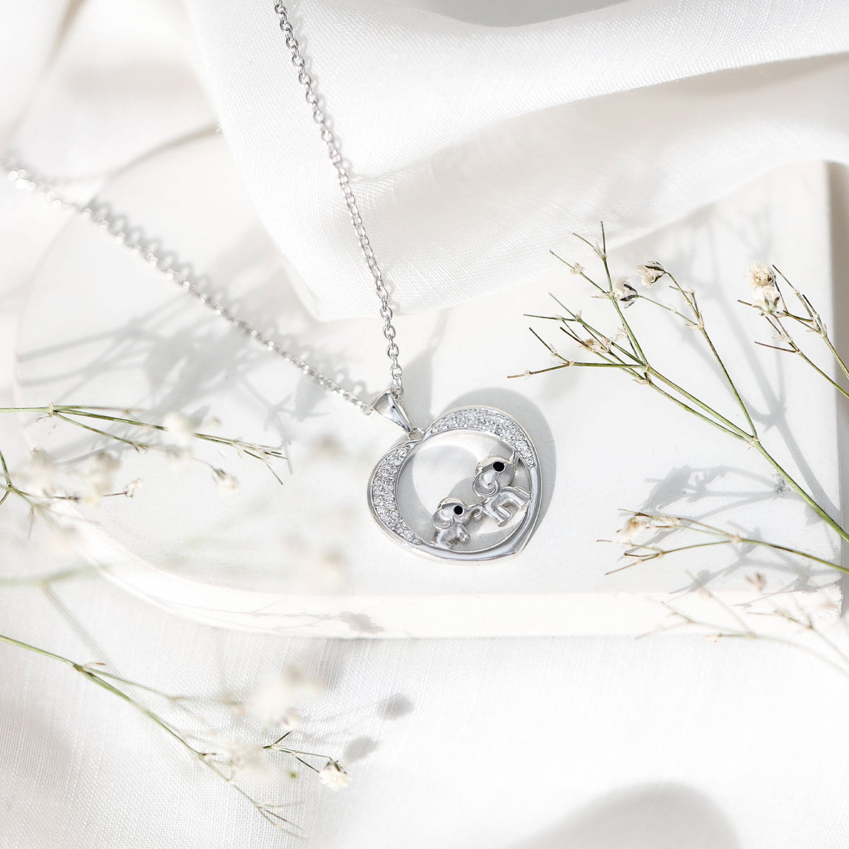 Diamond Elephant Mother Child Necklace