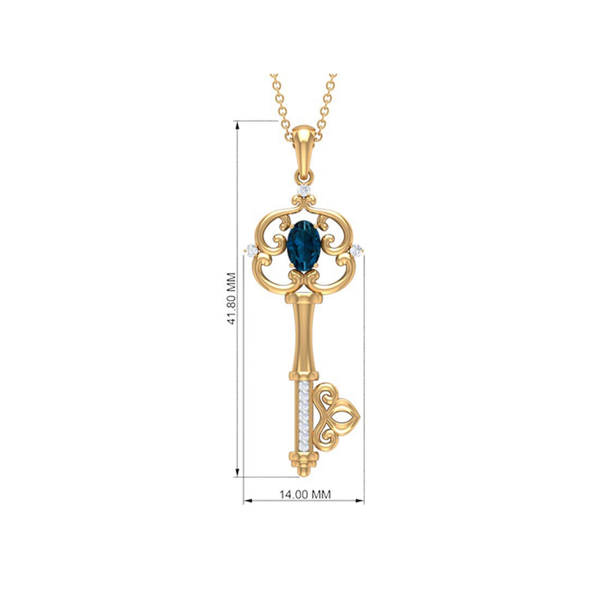 London Blue Topaz and Diamond Vintage Key Necklace