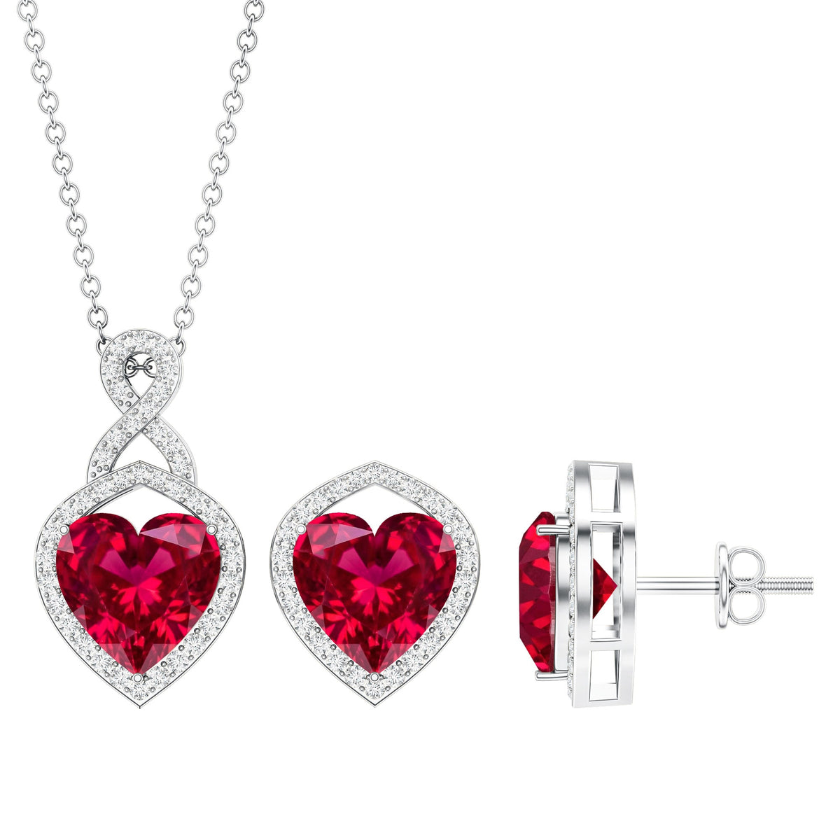 6 Carat Heart Shape Lab Created Ruby Pendant and Earrings Set
