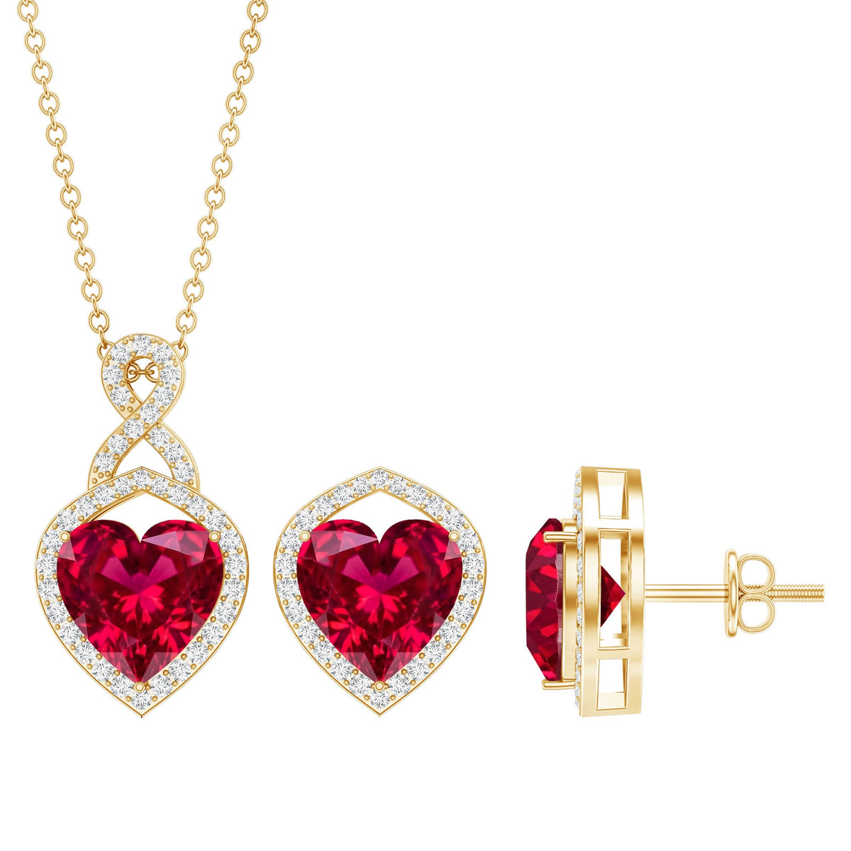 6 Carat Heart Shape Lab Created Ruby Pendant and Earrings Set