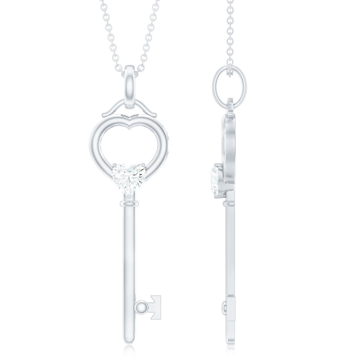 Certified Heart Shape Moissanite Key Necklace for Women