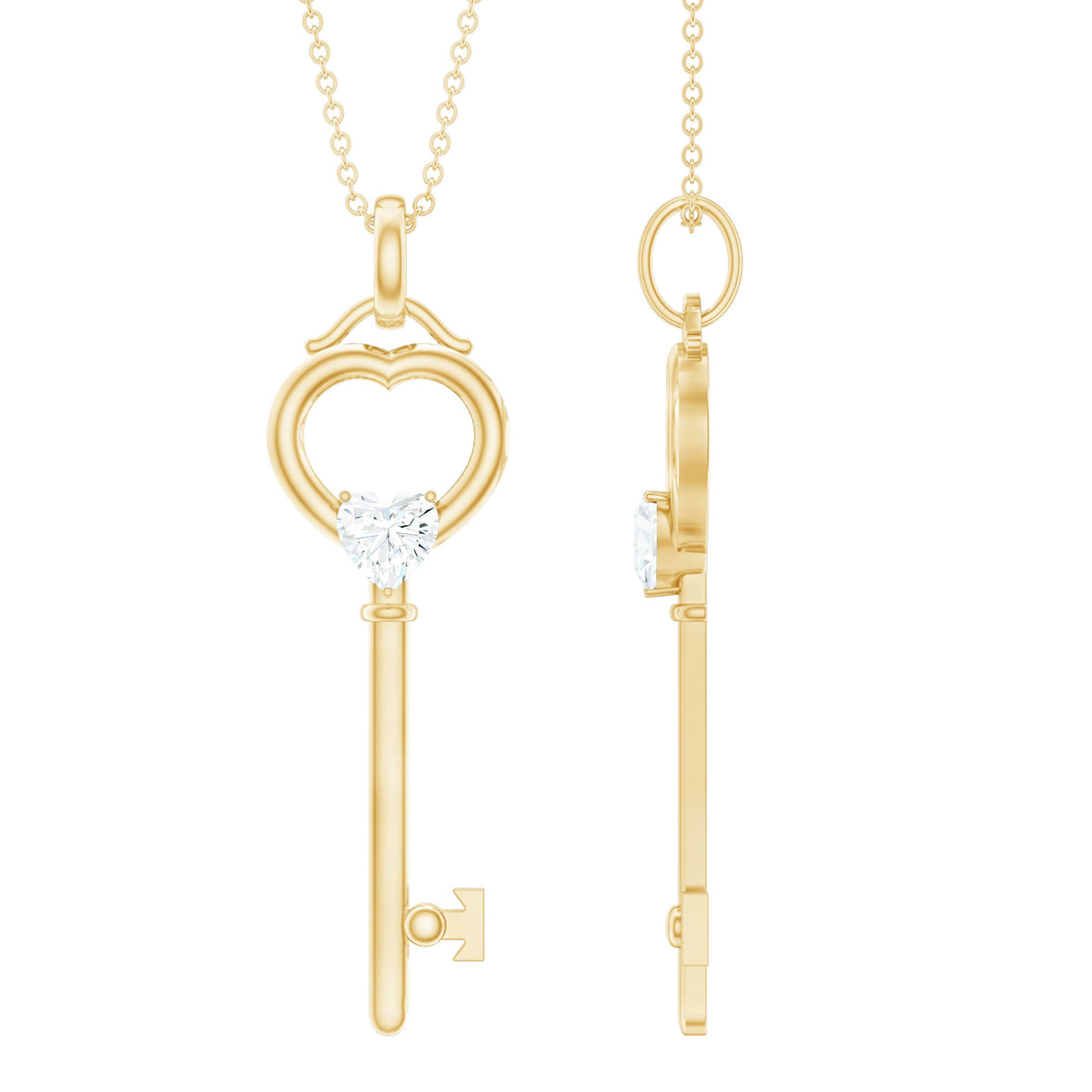 Certified Heart Shape Moissanite Key Necklace for Women