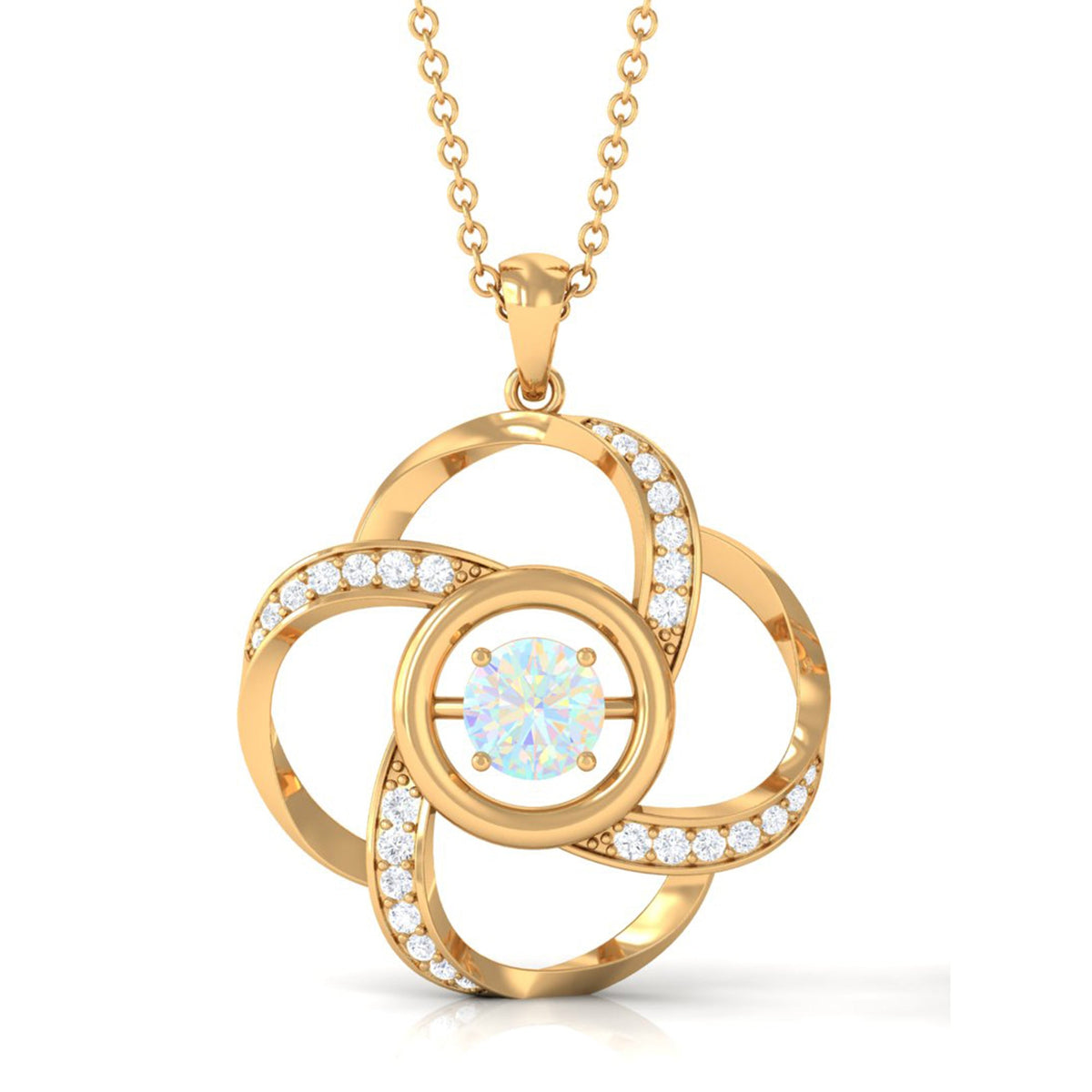 Natural Ethiopian Opal Floral Pendant Necklace with Diamond