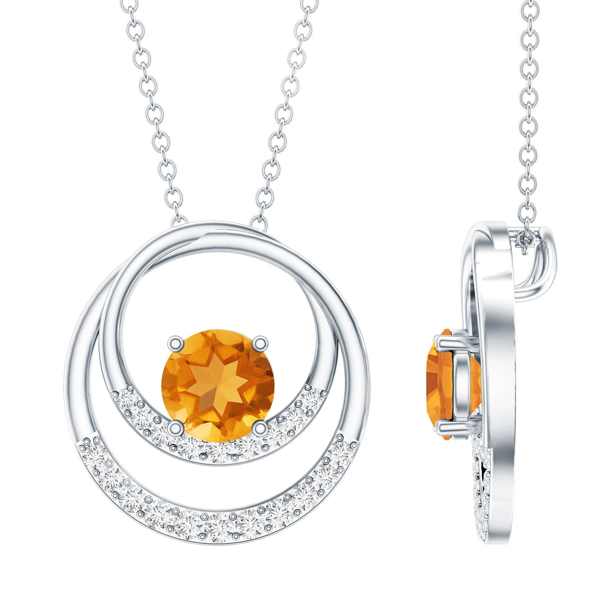 Natural 1.2 Carat Citrine Circle in Circle Necklace with Diamond
