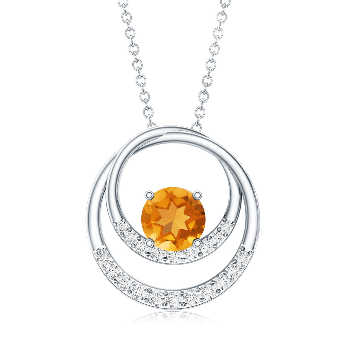 Natural 1.2 Carat Citrine Circle in Circle Necklace with Diamond