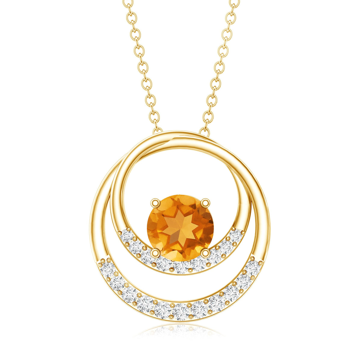 Natural 1.2 Carat Citrine Circle in Circle Necklace with Diamond