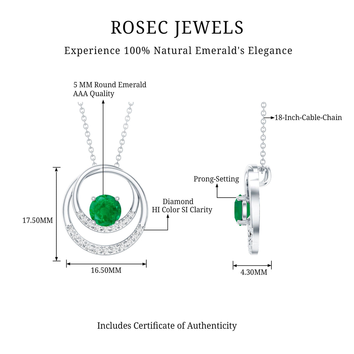 Natural Half Carat Emerald Double Circle Necklace with Diamond