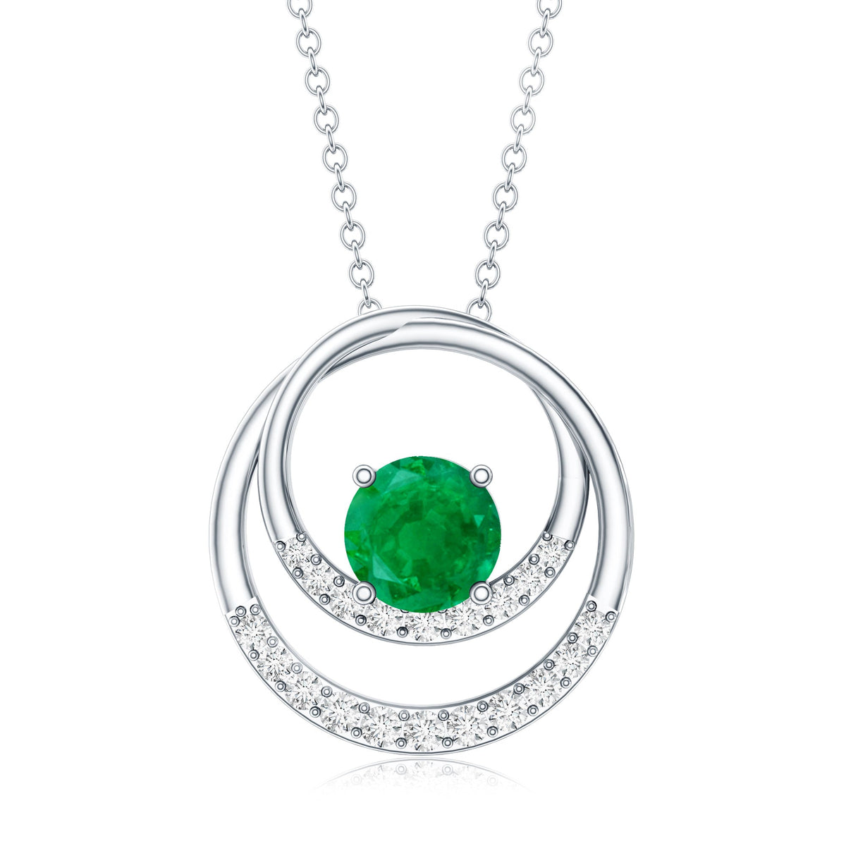 Natural Half Carat Emerald Double Circle Necklace with Diamond