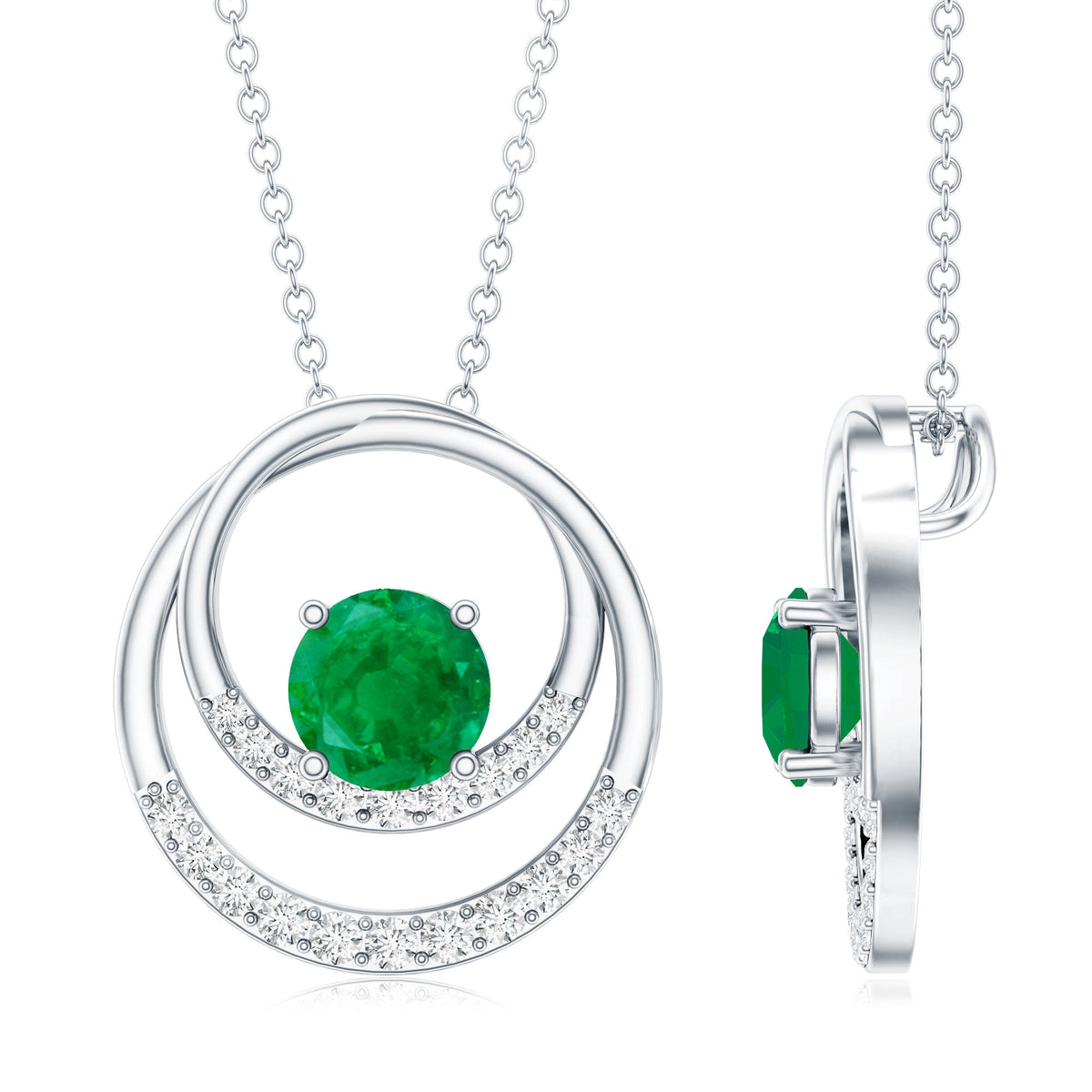 Natural Half Carat Emerald Double Circle Necklace with Diamond