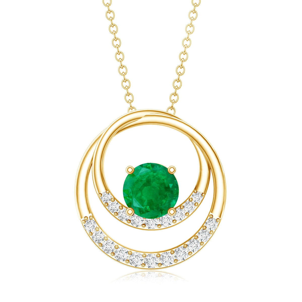 Natural Half Carat Emerald Double Circle Necklace with Diamond