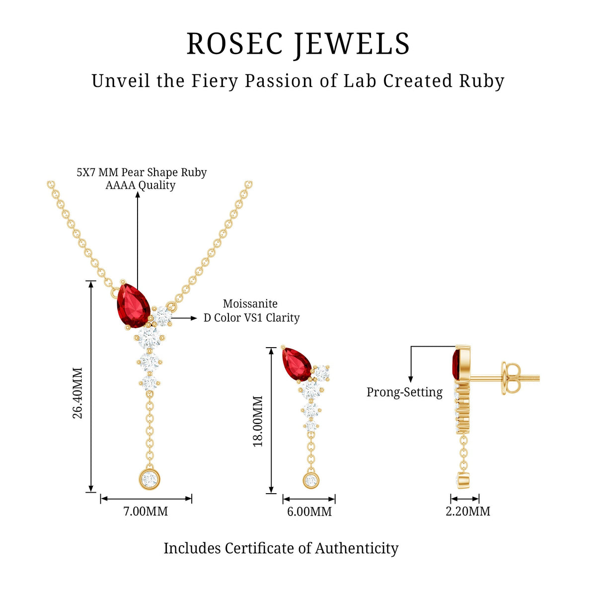 Lab Grown Ruby Bridal Necklace and Earrings Set