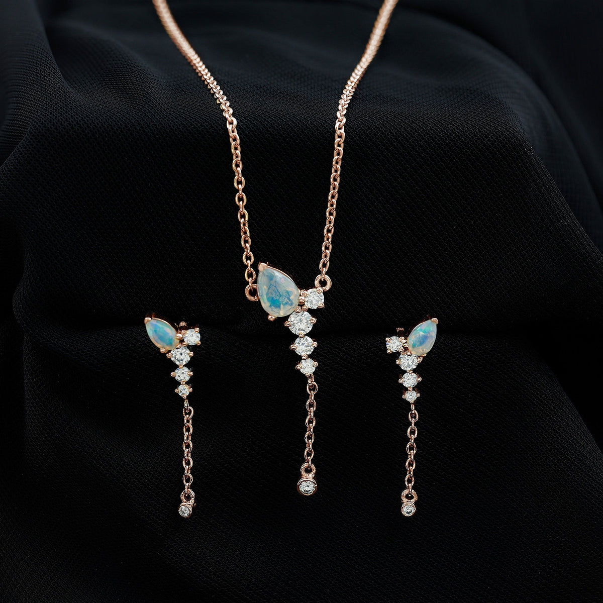 Natural Ethiopian Opal Teardrop Necklace Set with Certificate