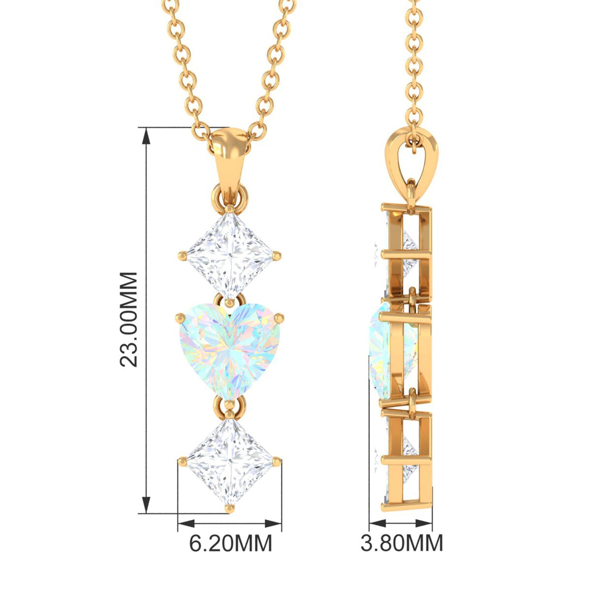 Ethiopian Opal and Moissanite Drop Heart Pendant Necklace