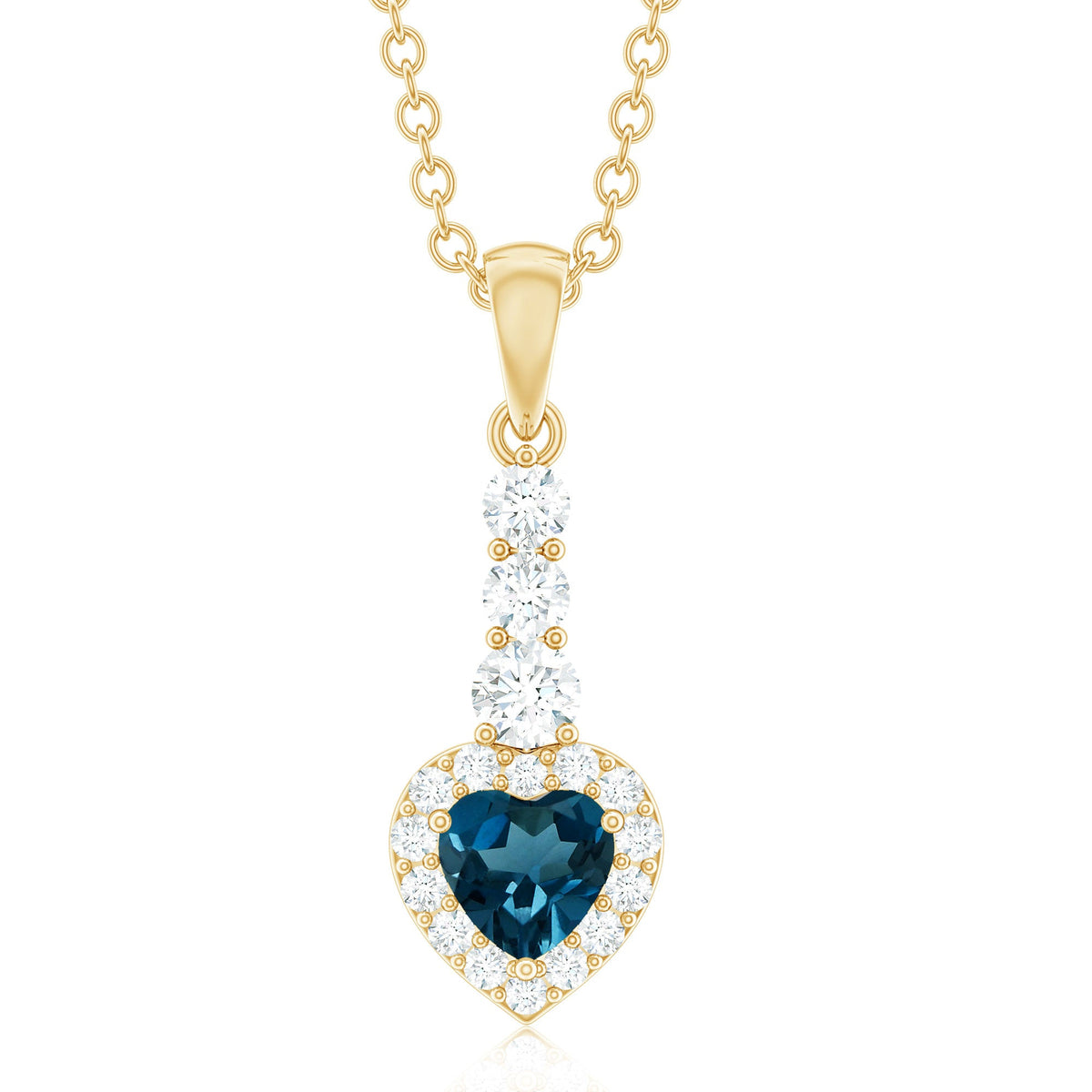 Heart Shape London Blue Topaz Drop Pendant with Diamond