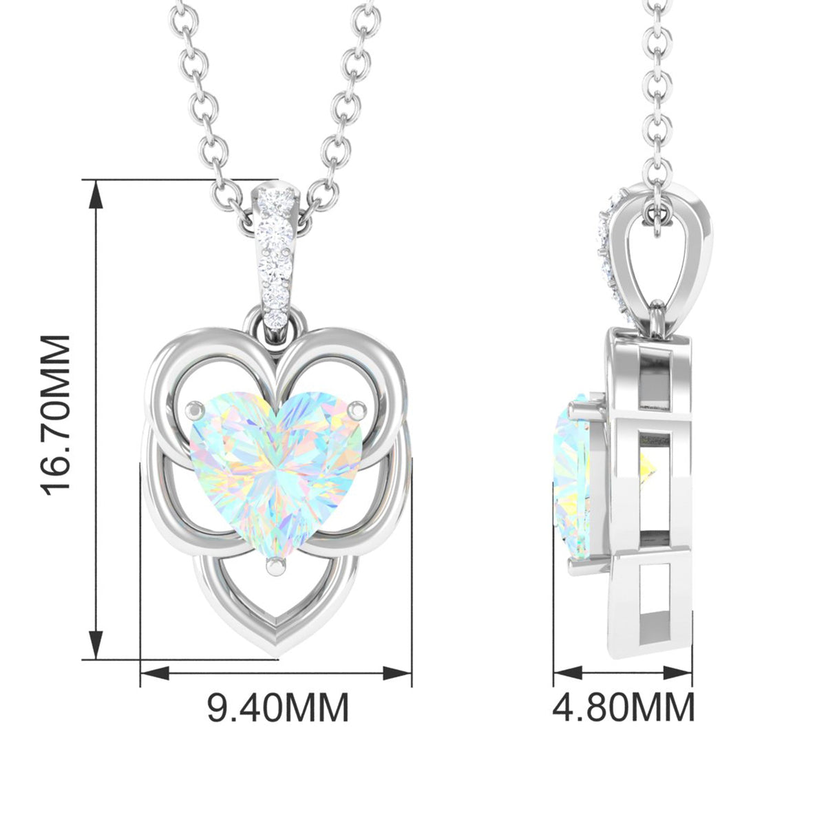 Natural Rainbow Opal Heart Pendant Necklace with Diamond
