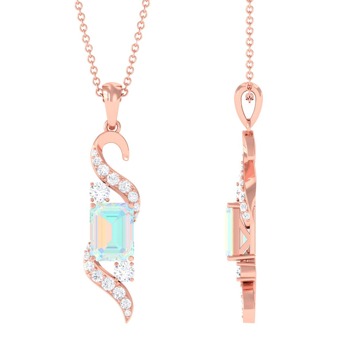 Contemporary 2 Carat Emerald Cut Ethiopian Opal Pendant Necklace with Diamond