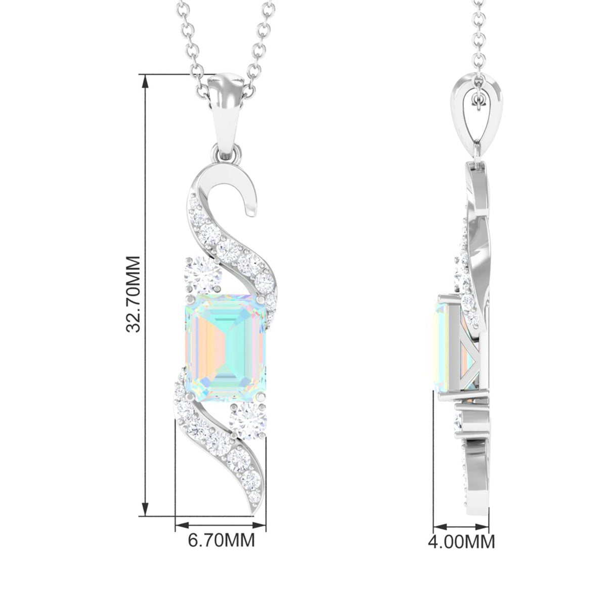 Contemporary 2 Carat Emerald Cut Ethiopian Opal Pendant Necklace with Diamond