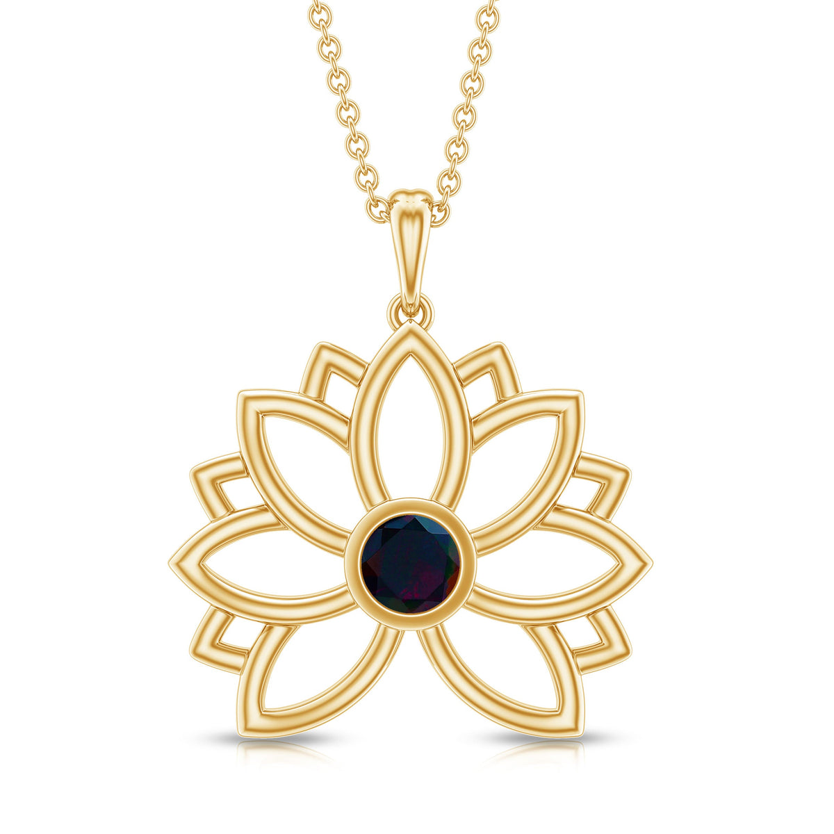 Natural Black Opal Flower Pendant Necklace for Women