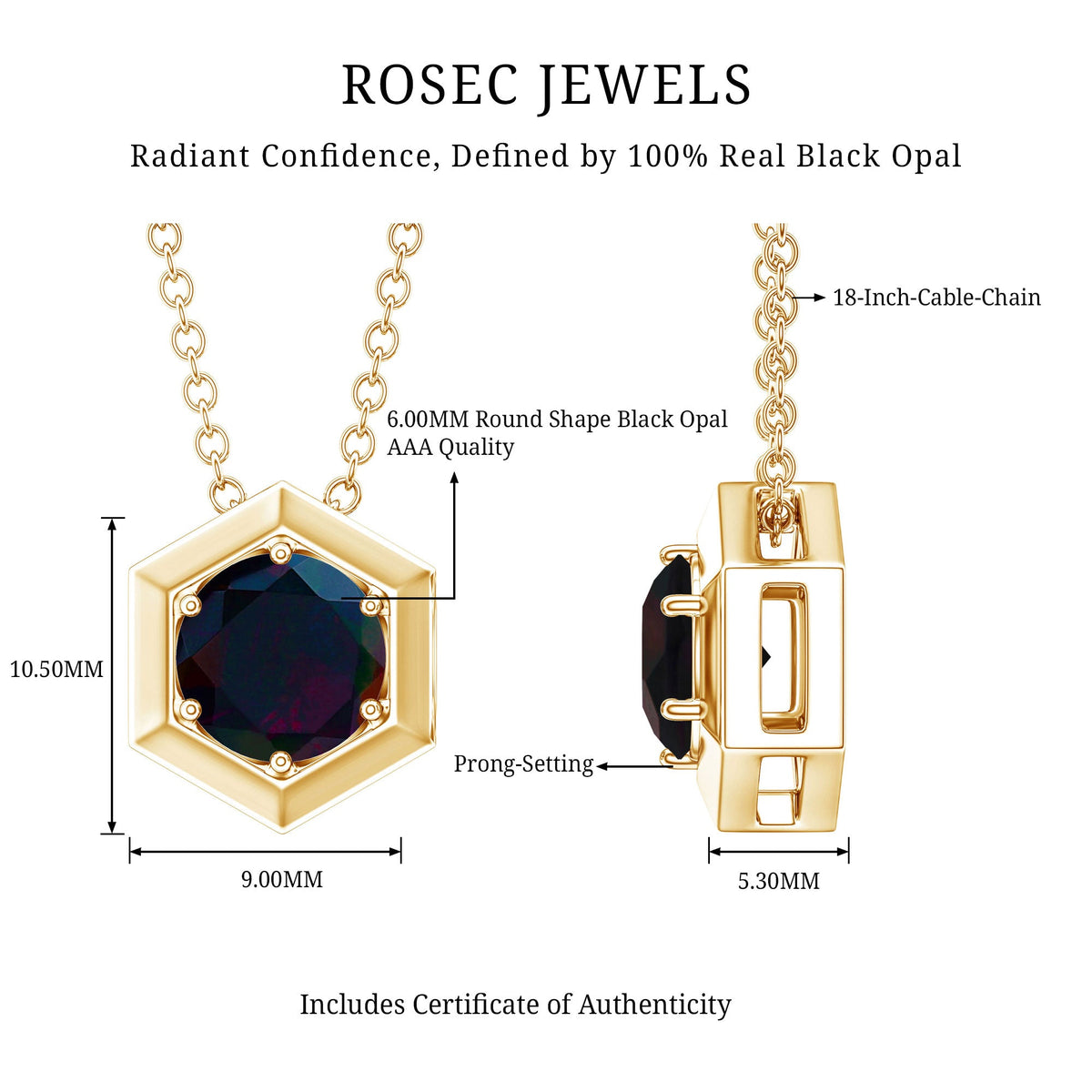 Natural Black Opal Hexagon Pendant Necklace With Chain