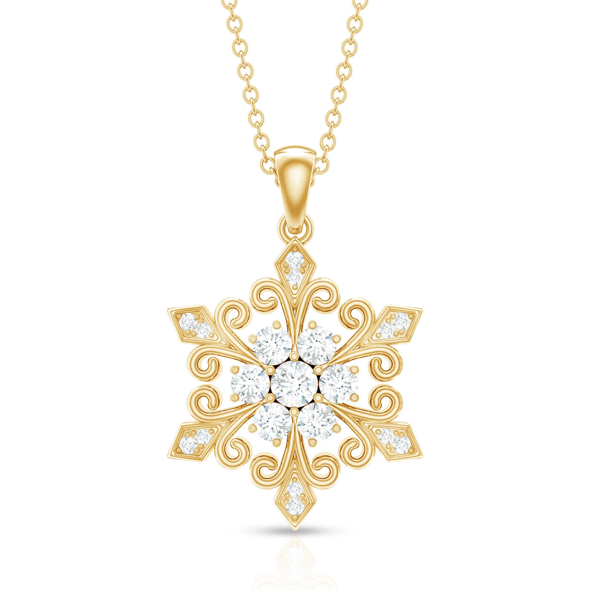 Vintage Inspired Moissanite Snowflake Pendant Necklace