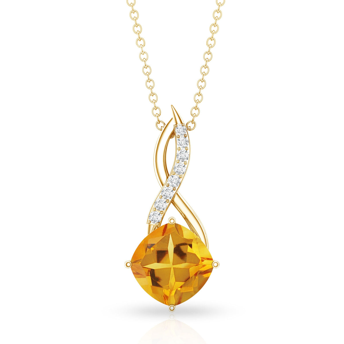Natural 2.23 Carat Cushion Cut Citrine Infinity Pendant Necklace with Diamond