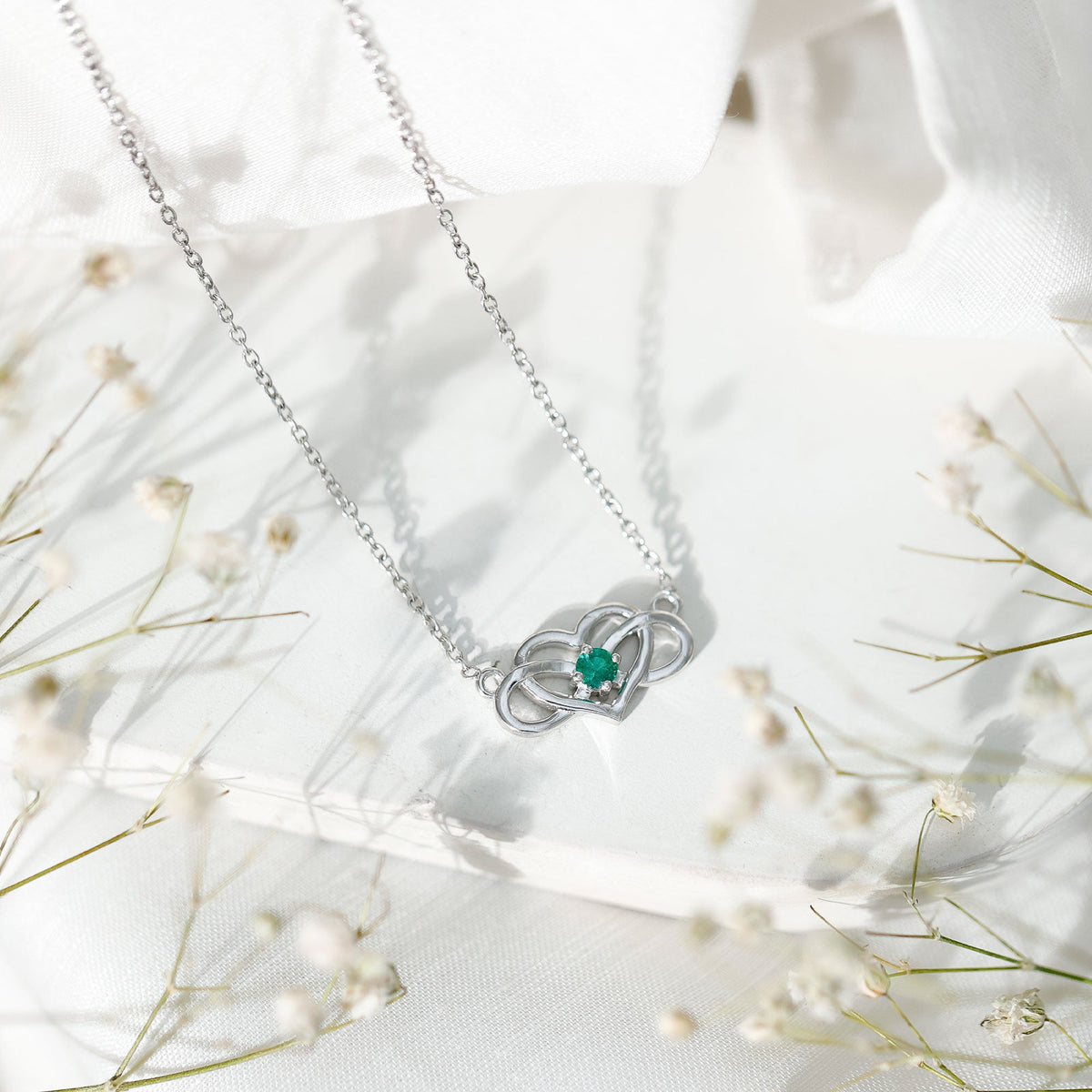 Emerald Heart and Infinity Chain Necklace for Women