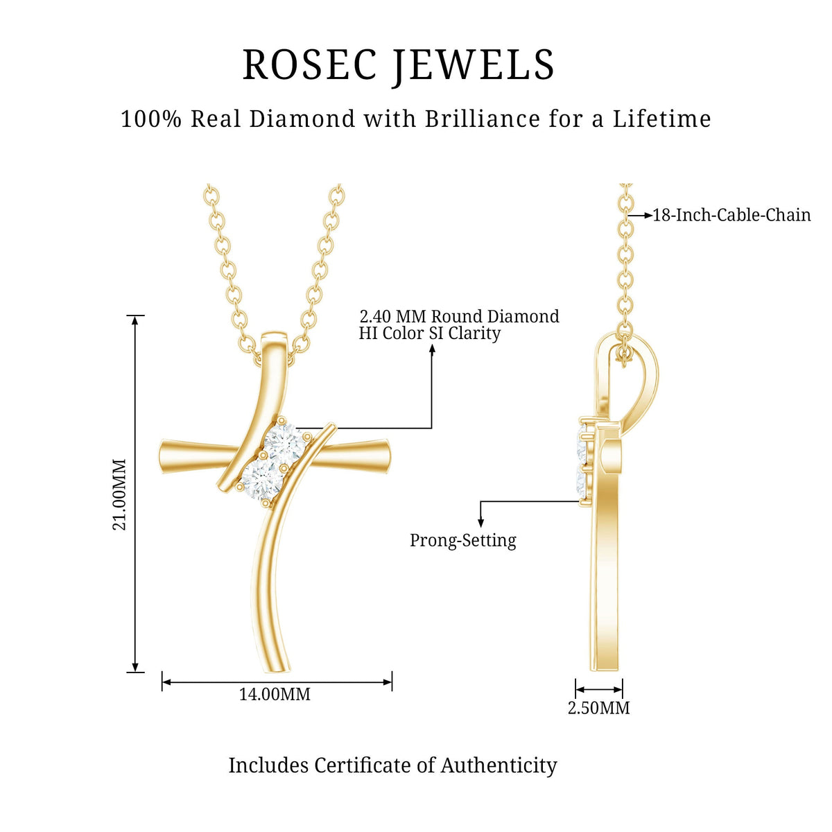 Diamond Cross Pendant Necklace for Women