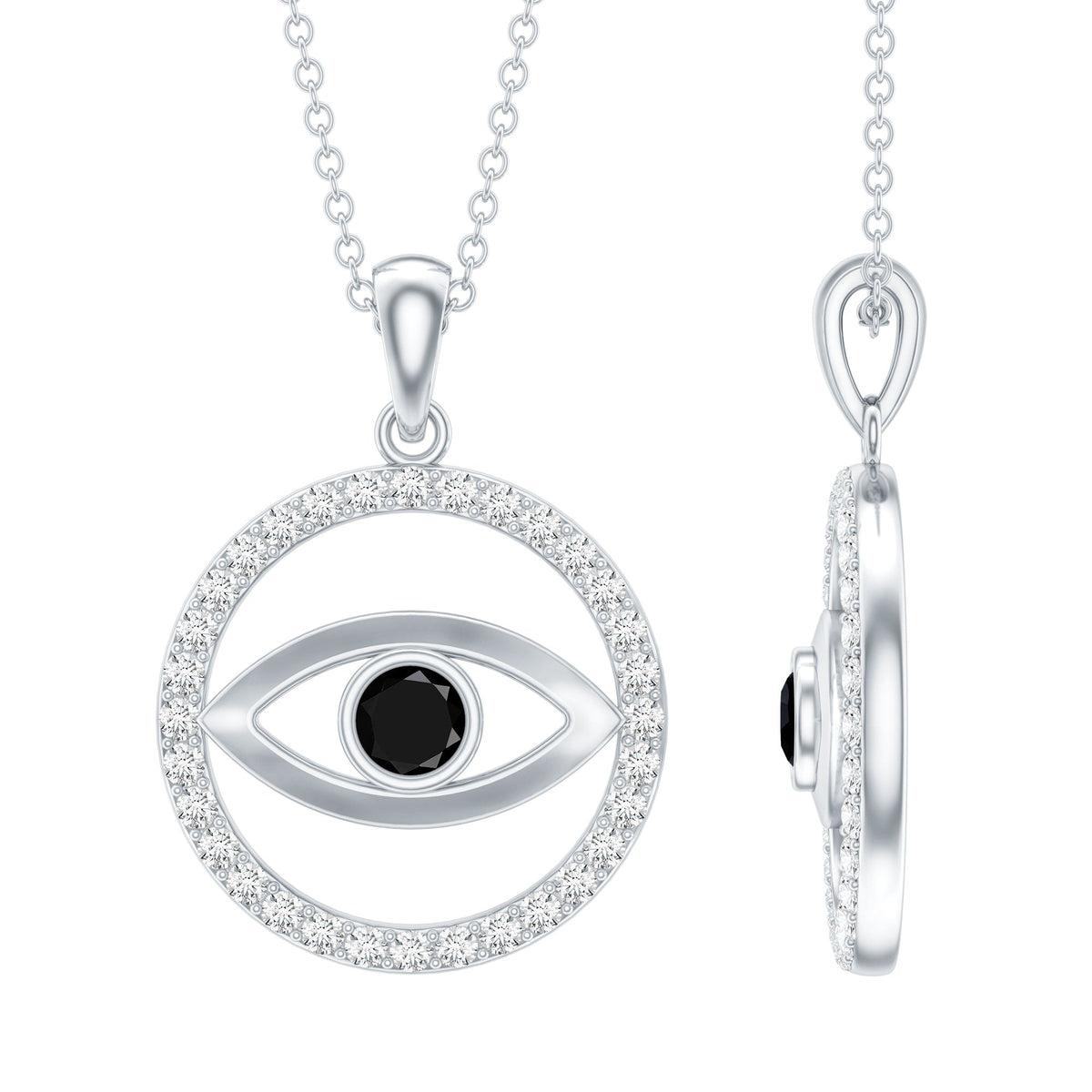 Black Spinel Evil Eye Pendant with Diamond Eternity