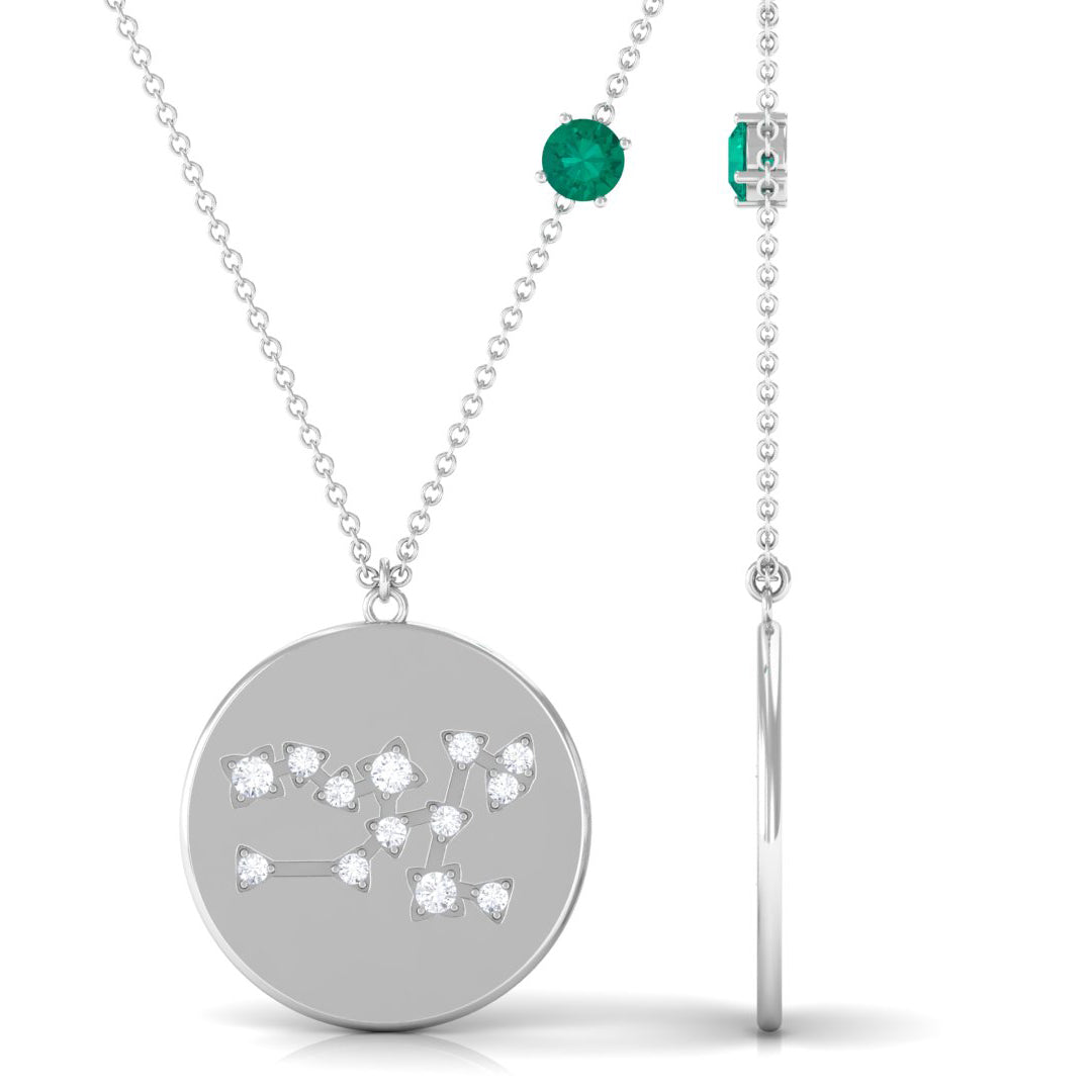 Natural Emerald and Diamond Taurus Zodiac Pendant Necklace