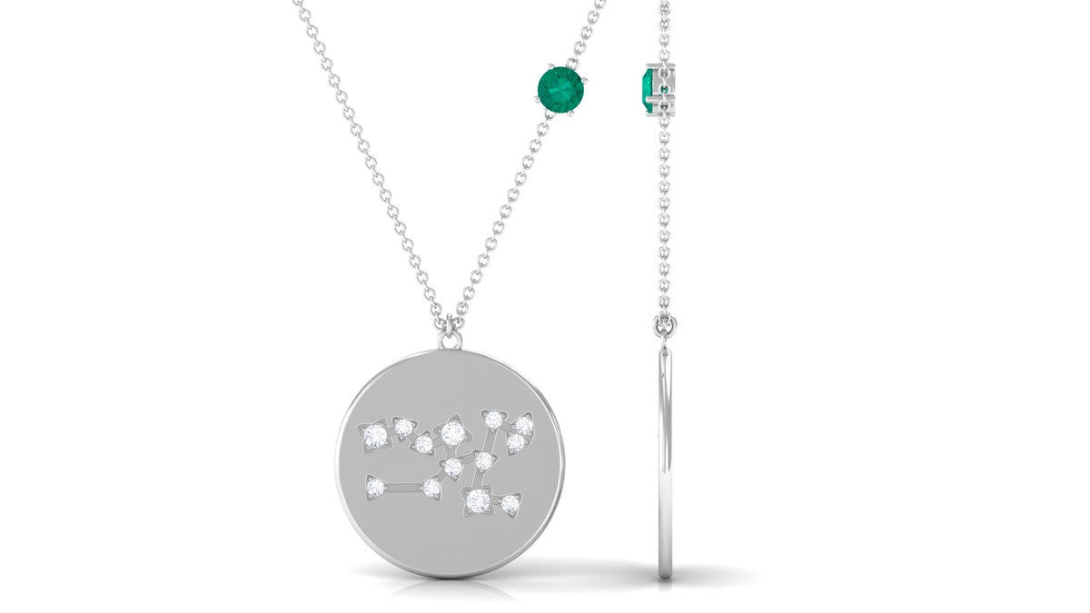 Natural Emerald and Diamond Taurus Zodiac Pendant Necklace